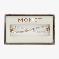 Monet Jewelry Gold Tone Twist Womens Glass Simulated Pearl Stretch Bracelet