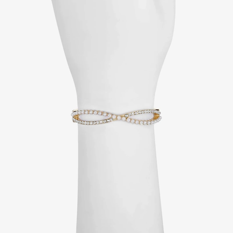 Monet Jewelry Gold Tone Twist Womens Glass Simulated Pearl Stretch Bracelet