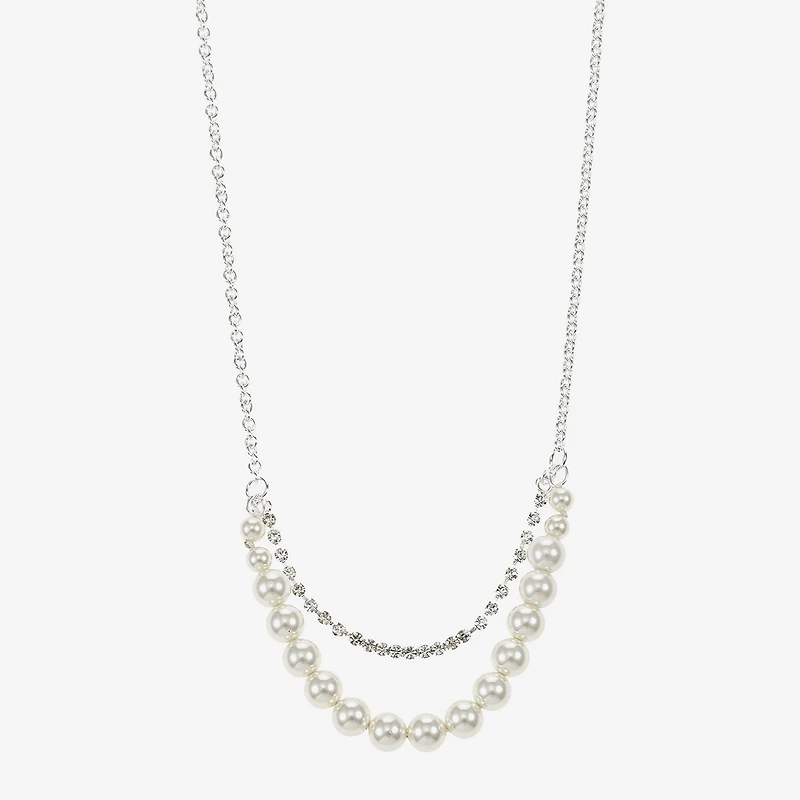 Monet Jewelry Timeless Silver Tone Frontal Womens Glass 16 Inch Strand Necklace
