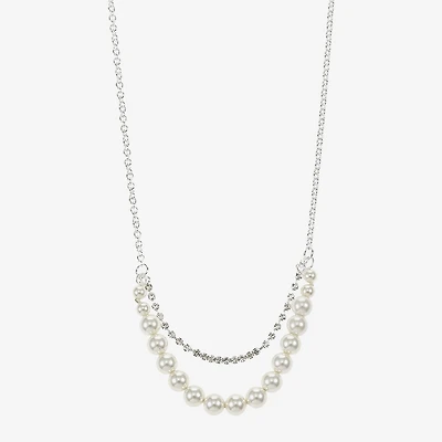 Monet Jewelry Timeless Silver Tone Frontal Womens Glass 16 Inch Strand Necklace