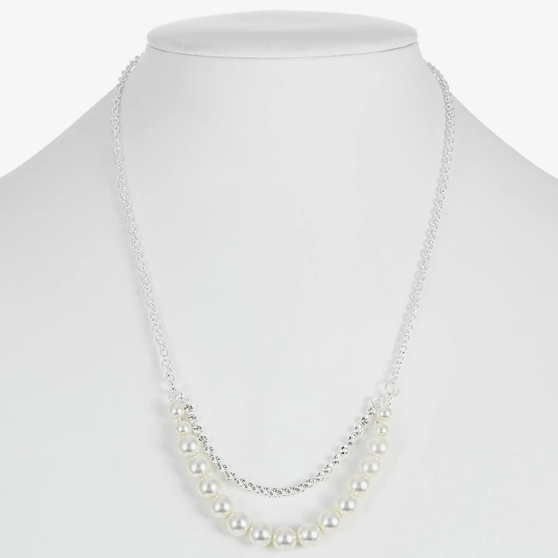 Monet Jewelry Timeless Silver Tone Frontal Womens Glass 16 Inch Strand Necklace