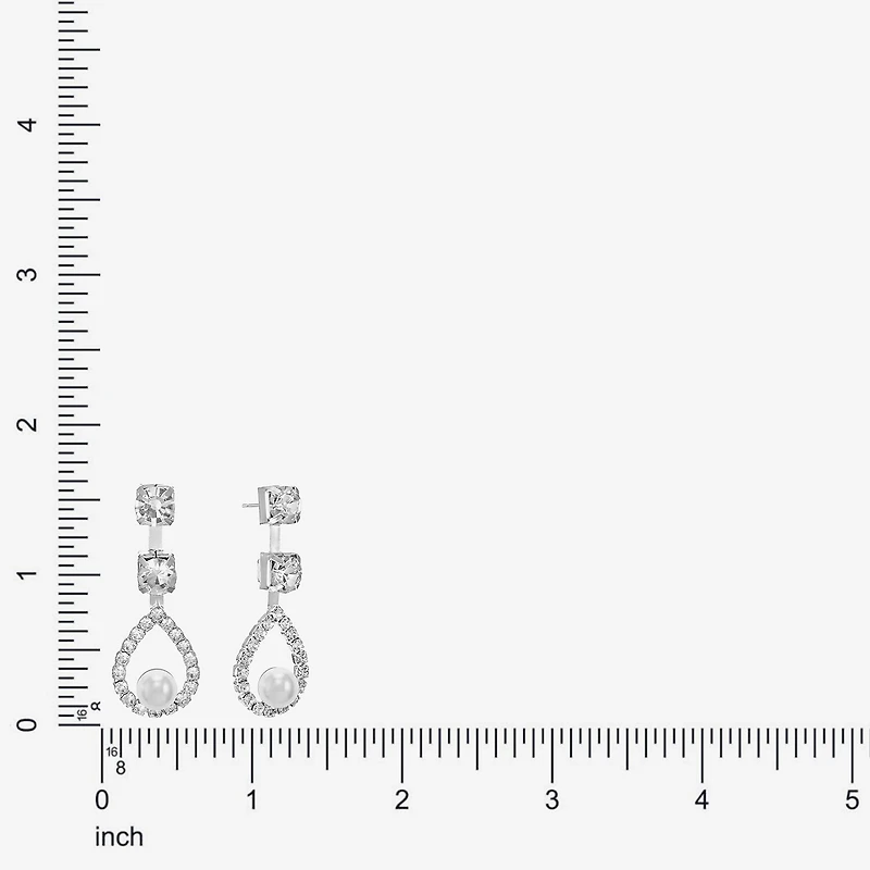 Monet Jewelry Timeless Silver Tone Womens Glass Simulated Pearl Hypoallergenic Drop Earrings