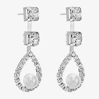 Monet Jewelry Timeless Silver Tone Womens Glass Simulated Pearl Hypoallergenic Drop Earrings