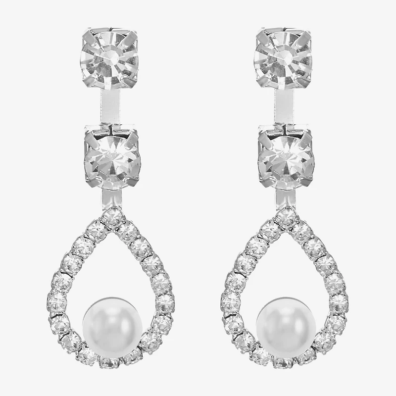 Monet Jewelry Timeless Silver Tone Womens Glass Simulated Pearl Hypoallergenic Drop Earrings