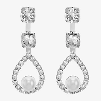Monet Jewelry Timeless Silver Tone Womens Glass Simulated Pearl Hypoallergenic Drop Earrings