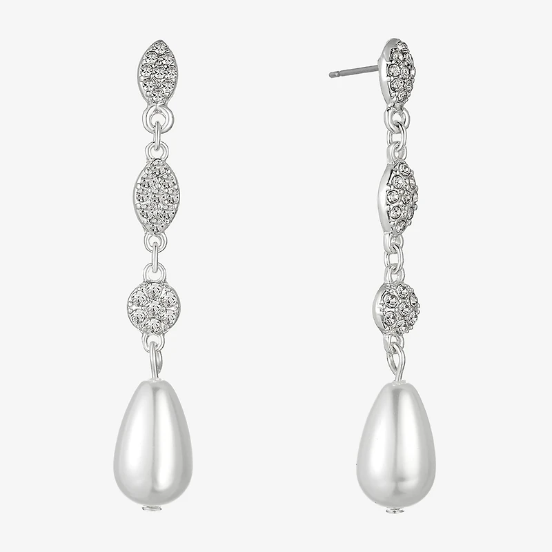 Monet Jewelry Timeless Silver Tone Womens Glass Simulated Pearl Hypoallergenic Drop Earrings