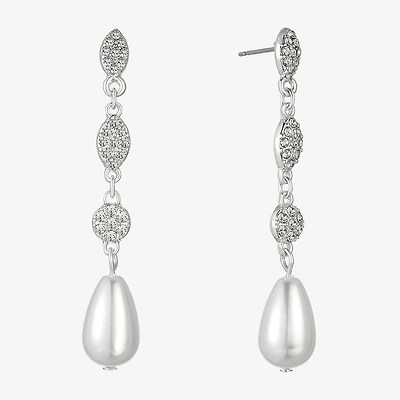 Monet Jewelry Timeless Silver Tone Womens Glass Simulated Pearl Hypoallergenic Drop Earrings