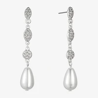 Monet Jewelry Timeless Silver Tone Womens Glass Simulated Pearl Hypoallergenic Drop Earrings