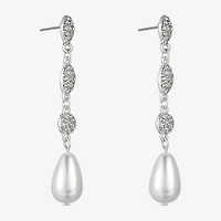 Monet Jewelry Timeless Silver Tone Womens Glass Simulated Pearl Hypoallergenic Drop Earrings