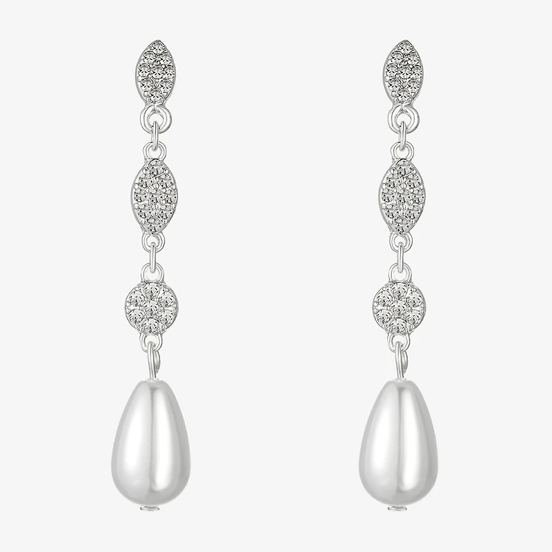 Monet Jewelry Timeless Silver Tone Womens Glass Simulated Pearl Hypoallergenic Drop Earrings