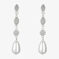 Monet Jewelry Timeless Silver Tone Womens Glass Simulated Pearl Hypoallergenic Drop Earrings