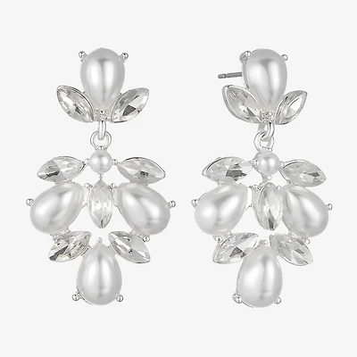 Monet Jewelry Timeless Silver Tone Shaky Womens Glass Simulated Pearl Marquise Hypoallergenic Chandelier Earrings