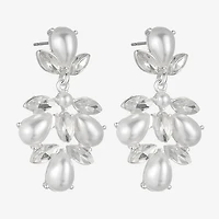 Monet Jewelry Timeless Silver Tone Shaky Womens Glass Simulated Pearl Marquise Hypoallergenic Chandelier Earrings