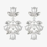 Monet Jewelry Timeless Silver Tone Shaky Womens Glass Simulated Pearl Marquise Hypoallergenic Chandelier Earrings