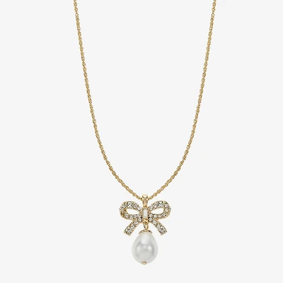 Monet Jewelry Gold Tone Womens Glass Simulated Pearl Bow 17 Inch Pendant Necklace