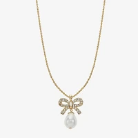 Monet Jewelry Gold Tone Womens Glass Simulated Pearl Bow 17 Inch Pendant Necklace