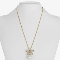 Monet Jewelry Gold Tone Womens Glass Simulated Pearl Bow 17 Inch Pendant Necklace