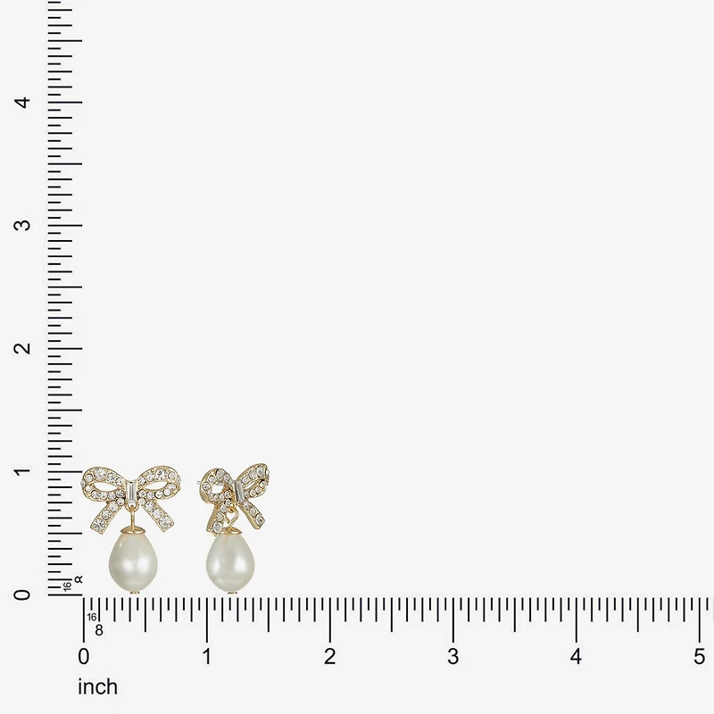 Monet Jewelry Gold Tone Womens Glass Simulated Pearl Bow Hypoallergenic Drop Earrings