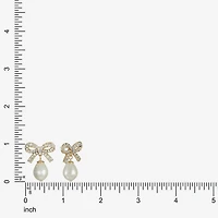 Monet Jewelry Gold Tone Womens Glass Simulated Pearl Bow Hypoallergenic Drop Earrings