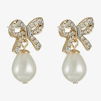 Monet Jewelry Gold Tone Womens Glass Simulated Pearl Bow Hypoallergenic Drop Earrings