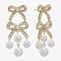 Monet Jewelry Gold Tone Womens Glass Simulated Pearl Bow Hypoallergenic Chandelier Earrings