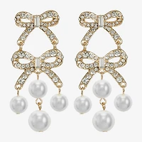 Monet Jewelry Gold Tone Womens Glass Simulated Pearl Bow Hypoallergenic Chandelier Earrings