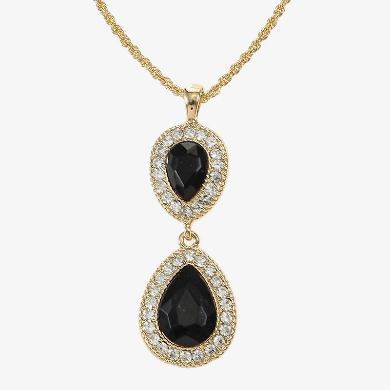 Monet Jewelry Gold Tone Halo Womens Black Glass 17 Inch Pendant Necklace