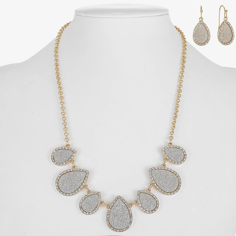 Monet Jewelry Two Tone Collar Frontal Necklaces & Drop Earring Womens Glass 2-pc. Jewelry Set