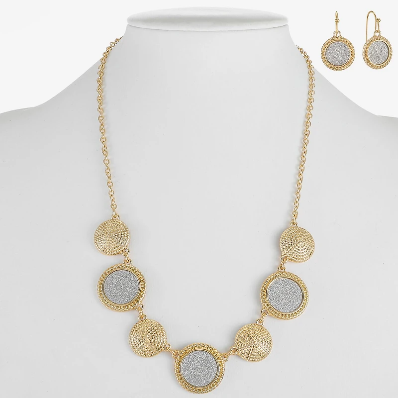 Monet Jewelry Two Tone Collar Frontal Necklaces & Drop Earring Womens Round 2-pc. Jewelry Set