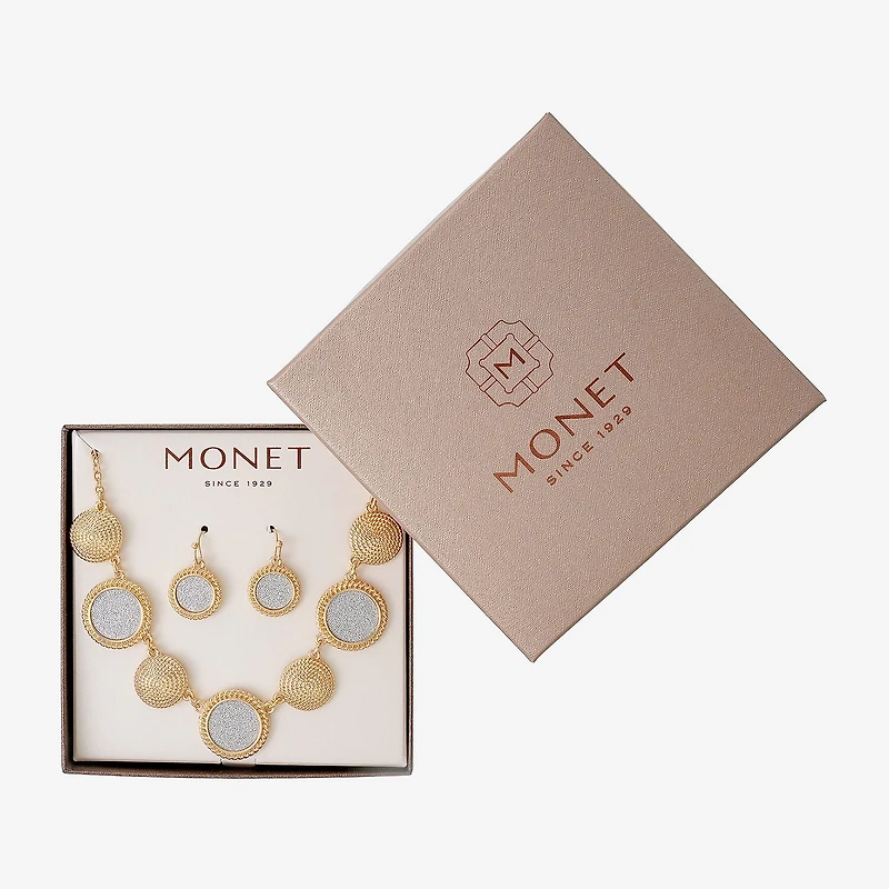 Monet Jewelry Two Tone Collar Frontal Necklaces & Drop Earring Womens Round 2-pc. Jewelry Set