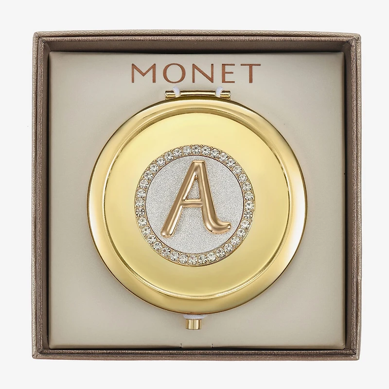 Monet Jewelry Initial Gold Tone Round Compact Mirror