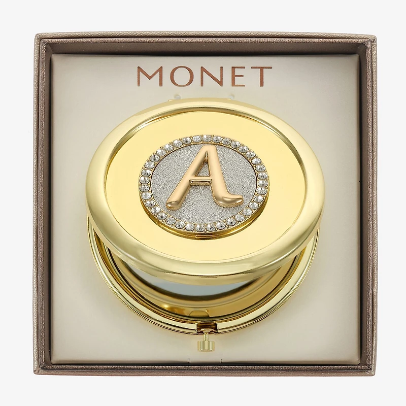 Monet Jewelry Initial Gold Tone Round Compact Mirror