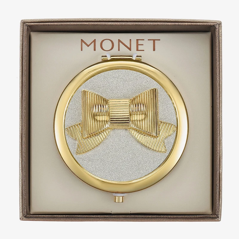 Monet Jewelry Gold Tone Bow Compact Mirror