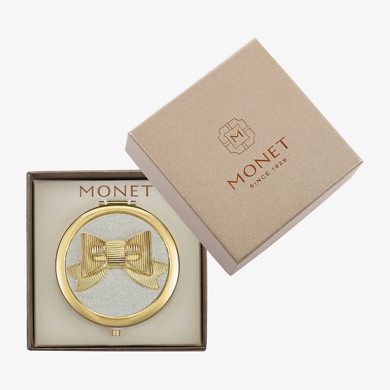 Monet Jewelry Gold Tone Bow Compact Mirror