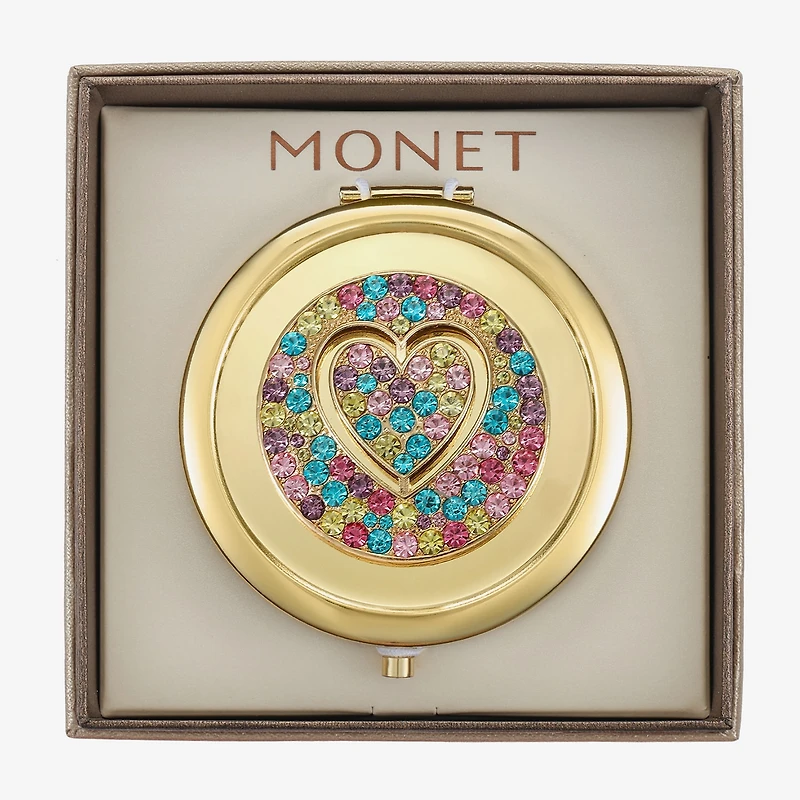 Monet Jewelry Gold Tone Round Compact Mirror