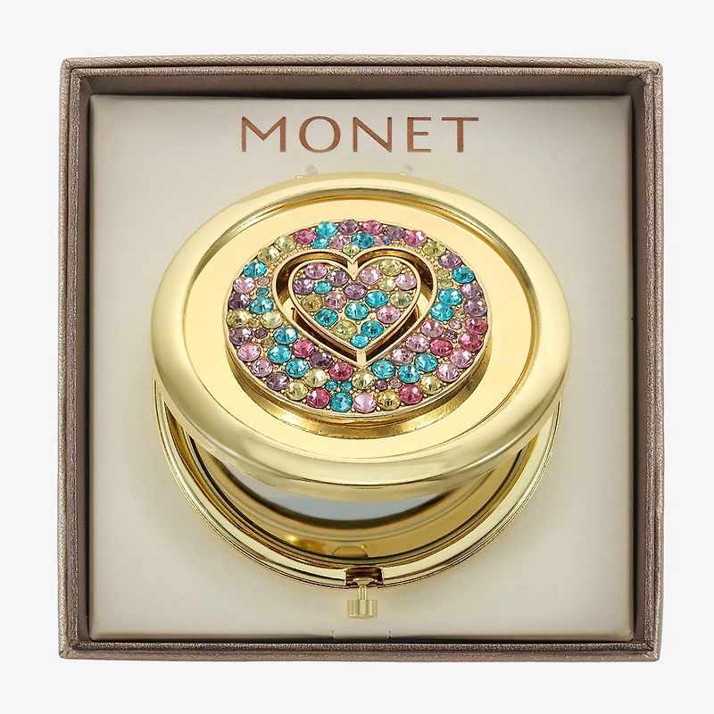 Monet Jewelry Gold Tone Round Compact Mirror