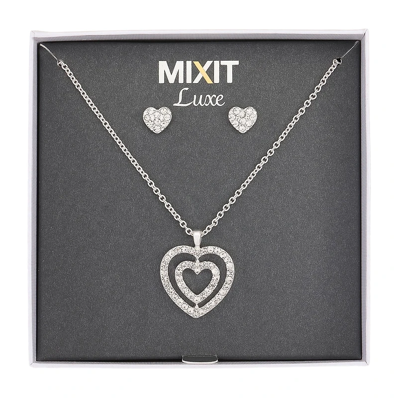 Mixit Silver Tone Pendant Necklace & Stud Earrings Womens White Heart 2-pc. Jewelry Set