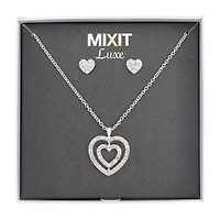 Mixit Silver Tone Pendant Necklace & Stud Earrings Womens White Heart 2-pc. Jewelry Set