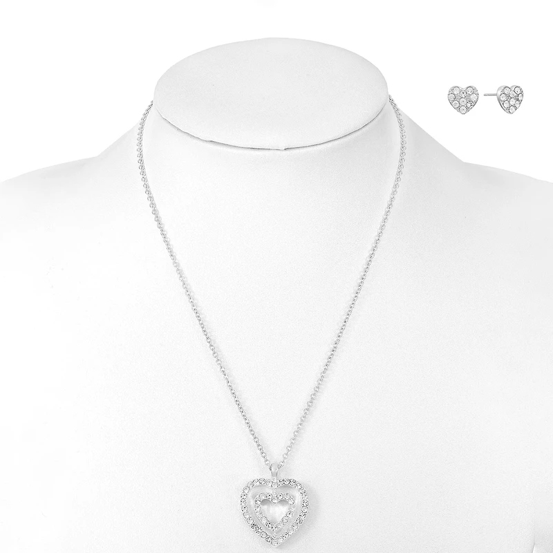 Mixit Silver Tone Pendant Necklace & Stud Earrings Womens White Heart 2-pc. Jewelry Set