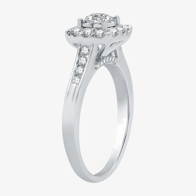 I Said Yes (H-I / I1) Womens 1 CT. T.W. Lab Grown White Diamond Sterling Silver or 14K Gold Over Cushion Side Stone Halo Bridal Set