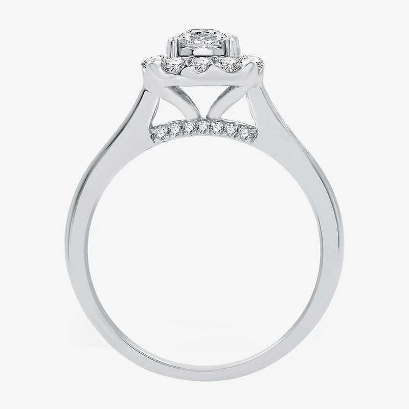 I Said Yes (H-I / I1) Womens 1 CT. T.W. Lab Grown White Diamond Sterling Silver or 14K Gold Over Cushion Side Stone Halo Bridal Set