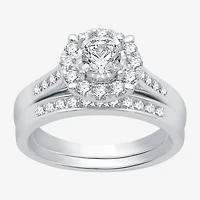 I Said Yes (H-I / I1) Womens 1 CT. T.W. Lab Grown White Diamond Sterling Silver Round Side Stone Halo Bridal Set