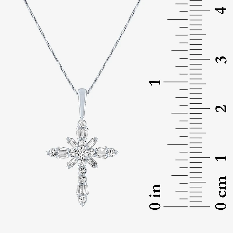 (G-H / Si2-I1) Womens 1/3 CT. T.W. Lab Grown White Diamond 10K Gold Cross 18 Inch Pendant Necklace