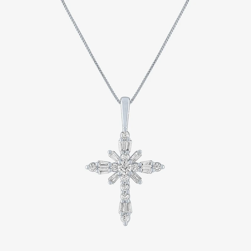 (G-H / Si2-I1) Womens 1/3 CT. T.W. Lab Grown White Diamond 10K Gold Cross 18 Inch Pendant Necklace