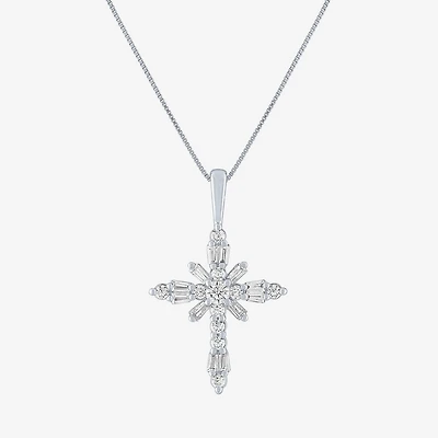 G-H / Si2-I1) Womens 1/3 CT. T.W. Lab Grown White Diamond 10K Gold Cross 18 Inch Pendant Necklace