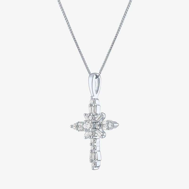 (G-H / Si2-I1) Womens 1/3 CT. T.W. Lab Grown White Diamond 10K Gold Cross 18 Inch Pendant Necklace