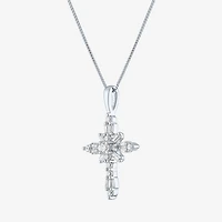 (G-H / Si2-I1) Womens 1/3 CT. T.W. Lab Grown White Diamond 10K Gold Cross 18 Inch Pendant Necklace