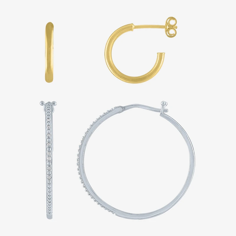 Yes, Please! Womens Diamond Accent Natural Diamond 14K Gold Over Silver Sterling Silver 2 Pair Earring Set