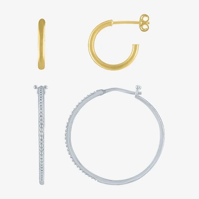 Yes, Please! Womens Diamond Accent Natural Diamond 14K Gold Over Silver Sterling Silver 2 Pair Earring Set