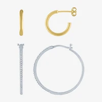 Yes, Please! Womens Diamond Accent Natural Diamond 14K Gold Over Silver Sterling Silver 2 Pair Earring Set